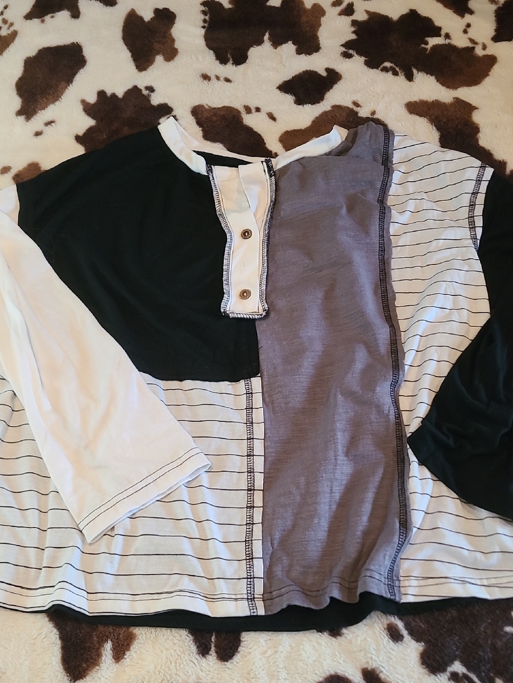SHEIN Black White & Gray Colorblock Long Sleeve Top